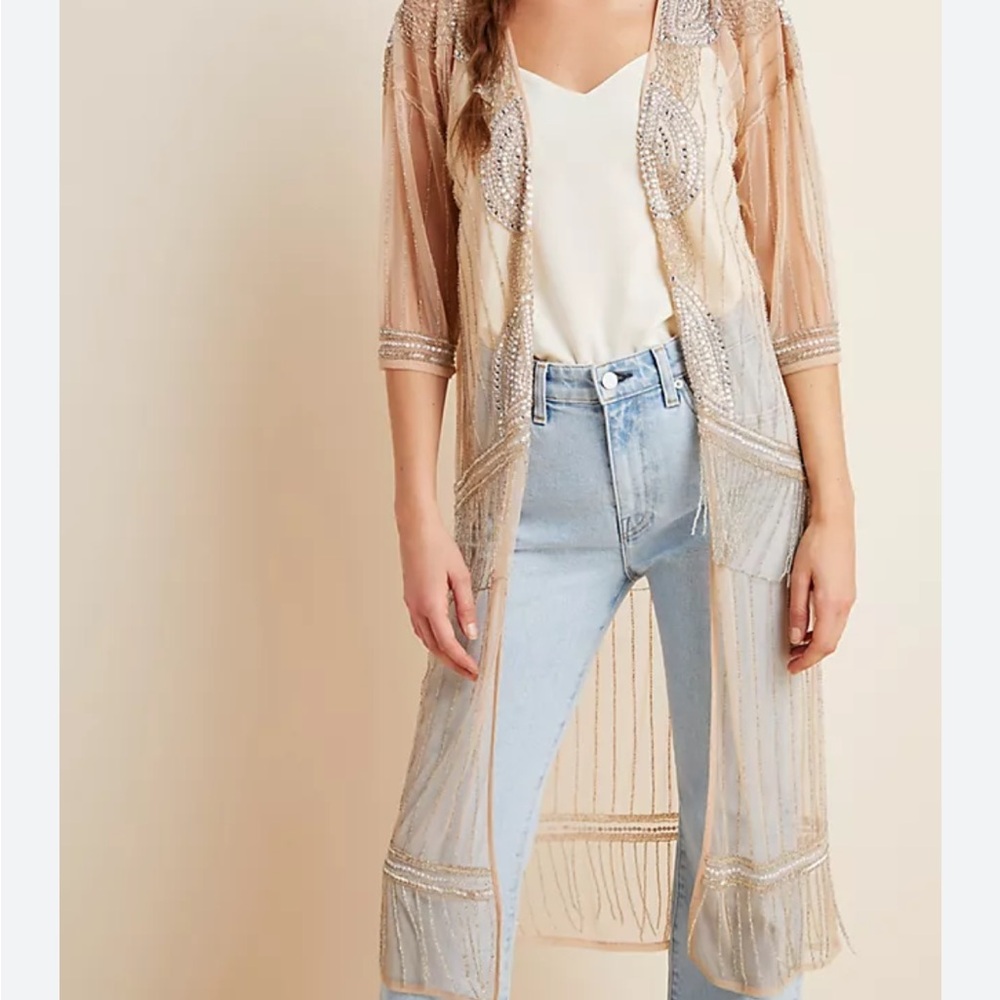 Sheer Beaded Kimono Cardigan